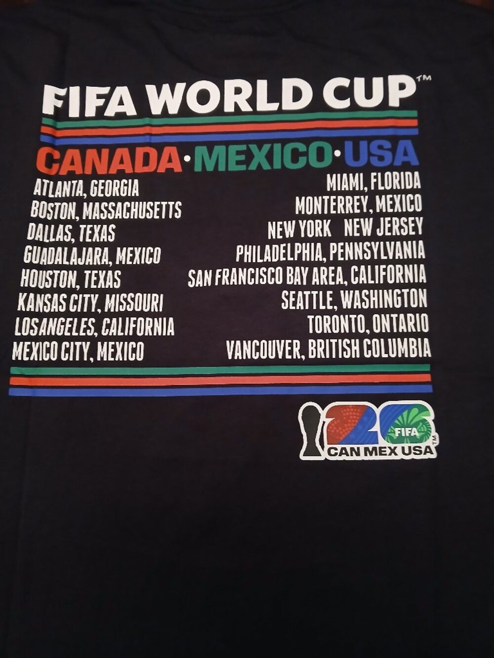 FIFA Host City List Black T-Shirt Front and Back Printing